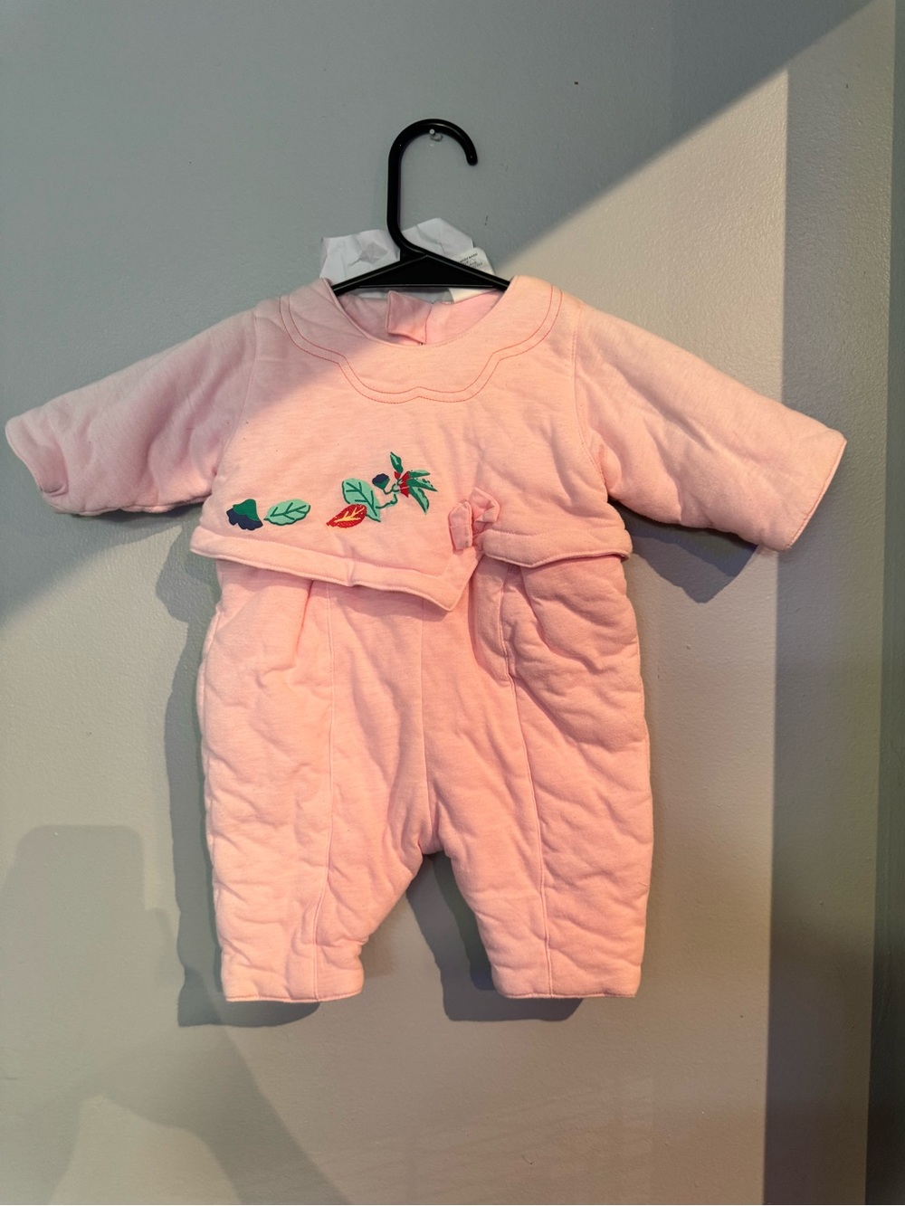 Cuties by Judy Pink Quilted Baby One-Piece with Leaf Embroidery